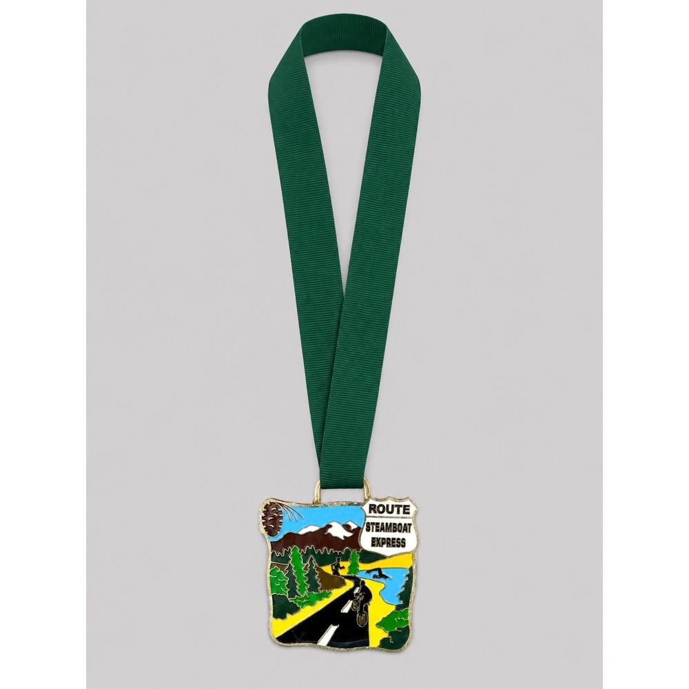 Route Steamboat Express Triathlon 2nd Place Division Award Medal Green Ribbon